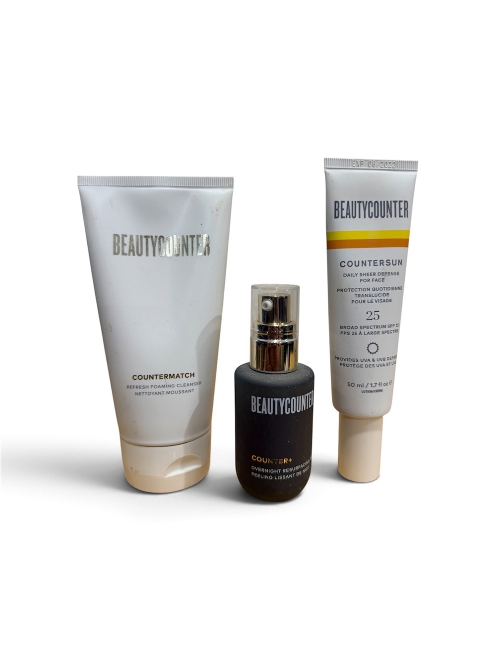 Beautycounter Skincare Trio - Refresh Foaming Cleanser, Overnight Resurfacing Pe